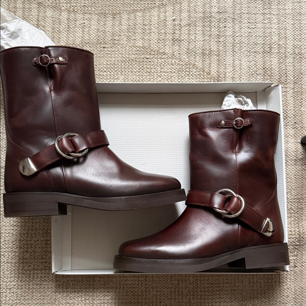 & Other Stories Brown Leather Biker Boot - Picture 2 of 9
